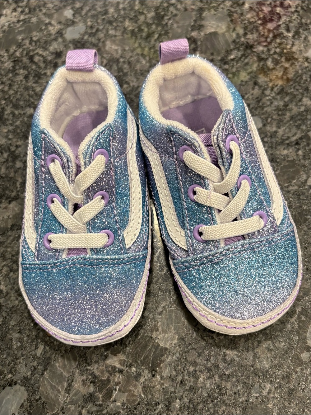 Vans Toddler Glitter Blue and Purple Slip-On Style Sneakers Crib shoes